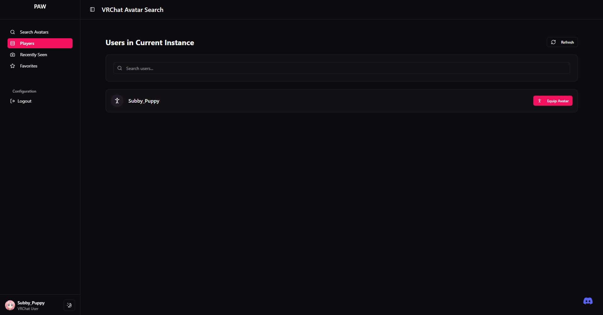 PAW App Interface - Players